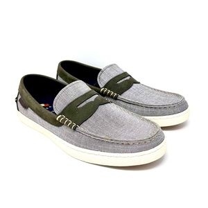 Cole Haan Men's Shoes Slip-on Nantucket Penny Loafer Gray Canvas Blue Leather